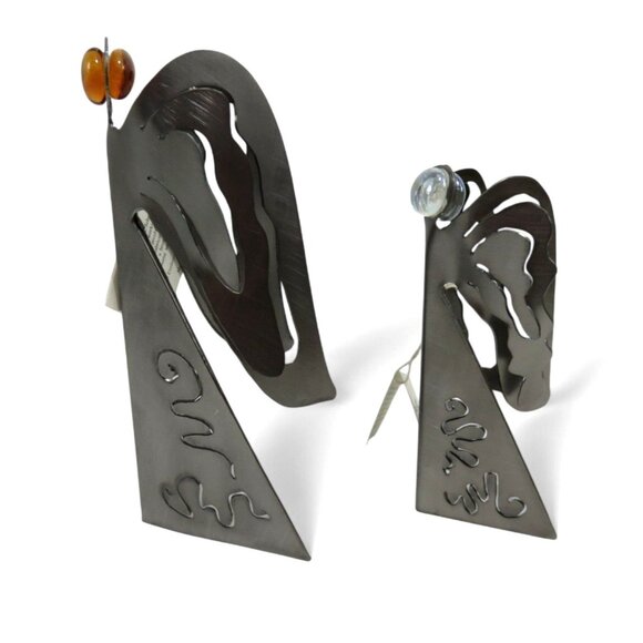 METALLIC EVOLUTION Steel Angel Sculptures Set Artistic Glass Marble Accents Cana - Picture 3 of 10